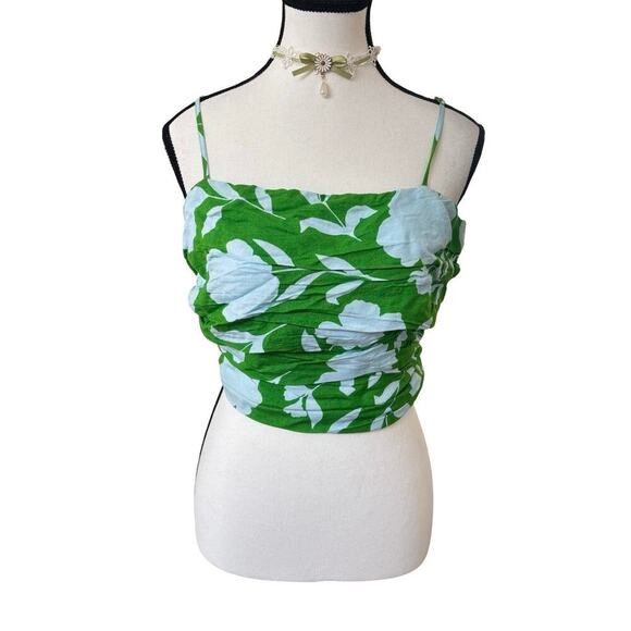 KATE SPADE‎ NY FOR TARGET GREEN FLORAL RUCHED TIE LINEN BLEND TOP MEDIUM NWT. - Picture 2 of 7
